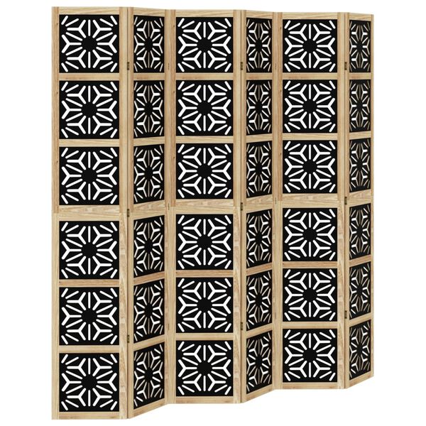 vidaXL Room Divider 6 Panels Brown and Black Solid Wood Paulownia