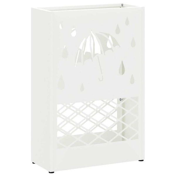 vidaXL Umbrella Stand with Storage White 11.02 x 4.72 x 16.14 in Steel