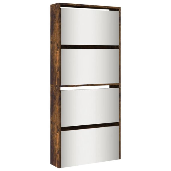 vidaXL Shoe Cabinet Smoked Oak Engineered Wood, Glass Medium Storage