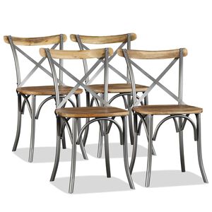 vidaXL Dining Chair Set of 4 Brown and Silver