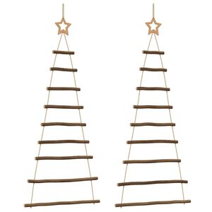 vidaXL&nbsp;Hanging Christmas Trees with Top Stars 2 pcs 21.7x47.2" Natural Branch