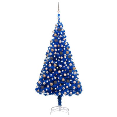 vidaXL Artificial Pre-lit Christmas Tree with Ball Set Blue 94.5" PVC
