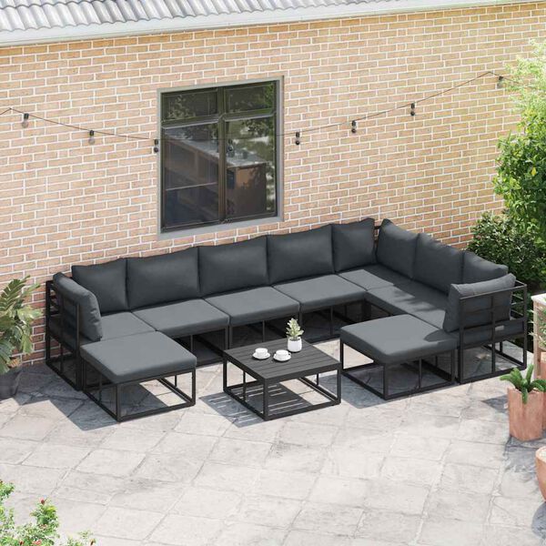 vidaXL Garden Sofa Set 9 pcs Black Aluminium