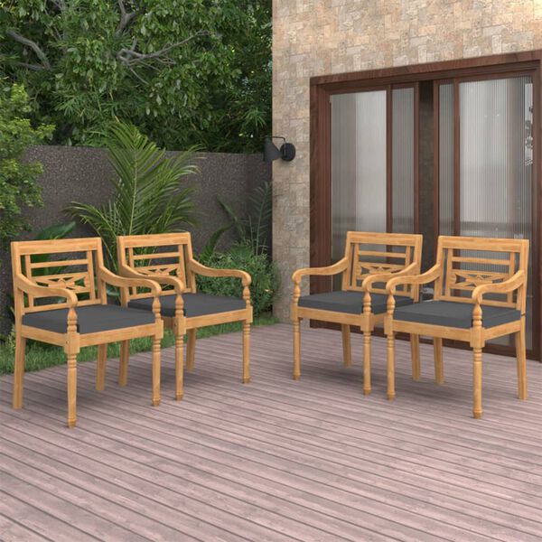vidaXL Patio Garden Chair Set of 4 Gray Teak Wood Standard Durable