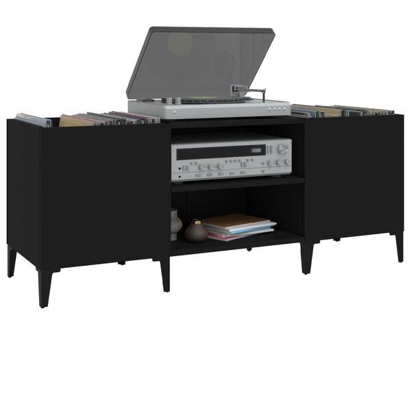 vidaXL Record Cabinet Black Engineered wood, metal Medium Record Cabinet