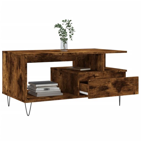 vidaXL Coffee Table Smoked Oak Engineered wood, Metal