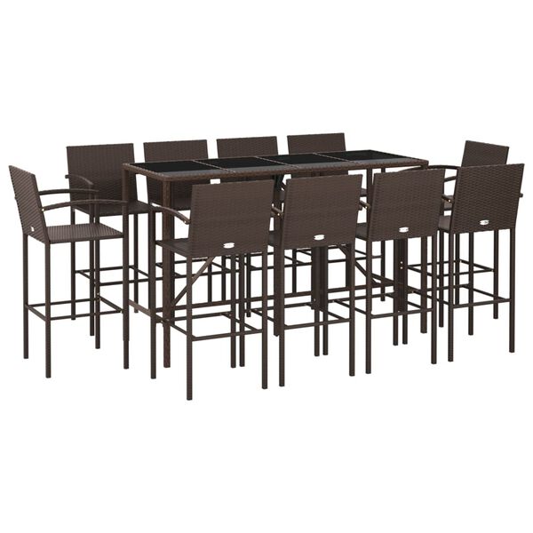 vidaXL Garden Bar Set Brown PE Rattan Large Footrest Garden Bar Set