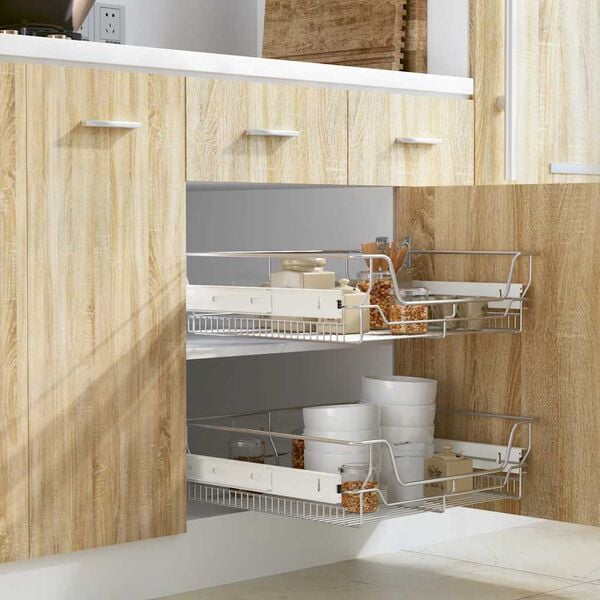 vidaXL Pull-Out Wire Baskets 2 pcs Silver 23.6"