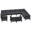 vidaXL Garden Lounge Set Black Solid Pinewood, 100% Polyester Fabric