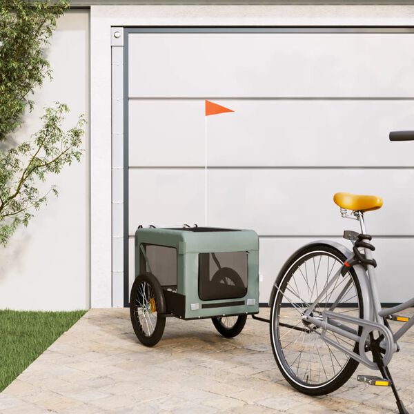vidaXL Pet Bike Trailer Grey and Black Oxford fabric, Iron, PVC One Size