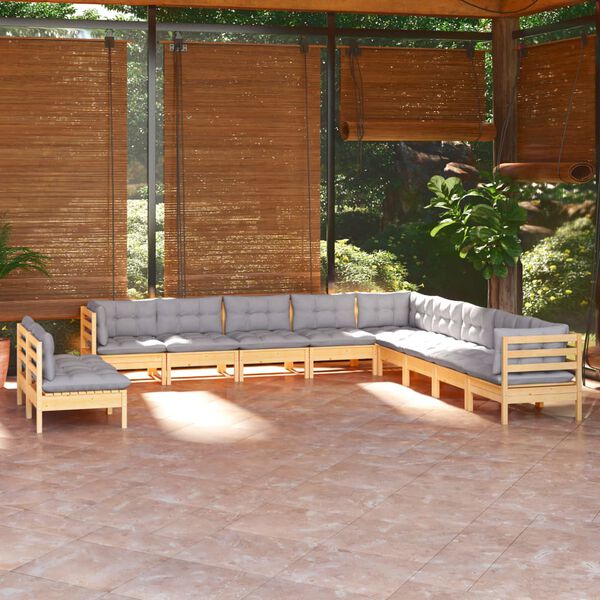 vidaXL Garden Lounge Set Grey Solid Pine Wood, 100% Polyester Modular