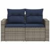vidaXL Patio Sofa with Cushions 2-Seater Gray Poly Rattan