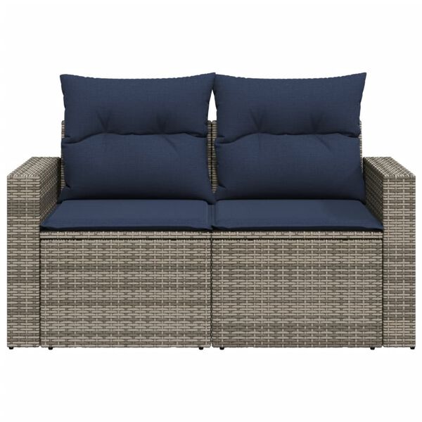 vidaXL Patio Sofa with Cushions 2-Seater Gray Poly Rattan