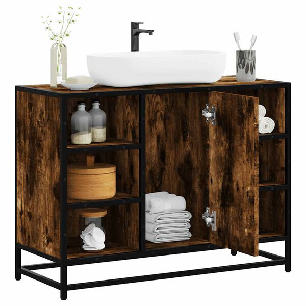 vidaXL Bathroom Sink Cabinet Smoked Oak Engineered wood, metal Medium