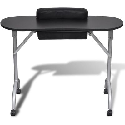 Black Foldable Manicure Nail Table with Castors