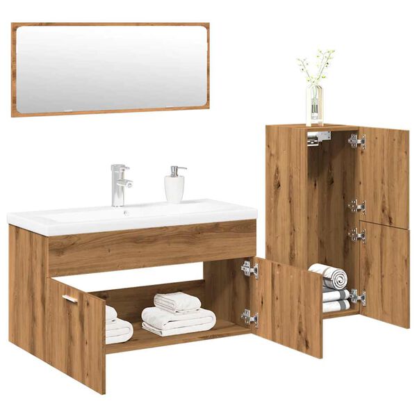vidaXL Bathroom Furniture Set Artisan Oak, White Engineered wood, Ceramic