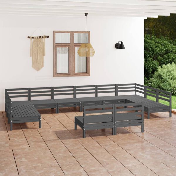 vidaXL Garden Lounge Set Grey Solid pine wood Large Modular