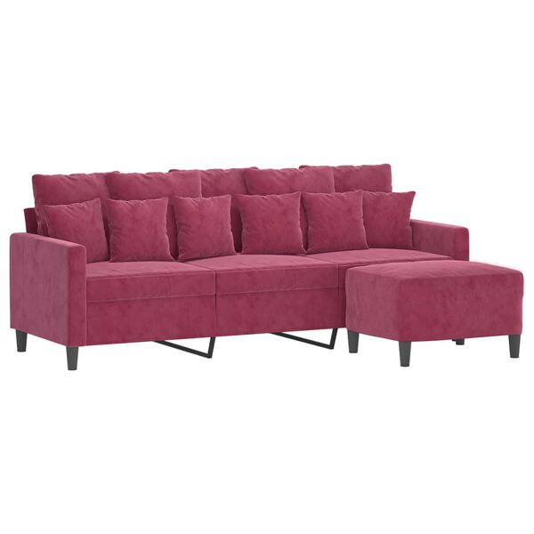 vidaXL 3-Seater Sofa with Footstool Wine Red 70.9" Velvet