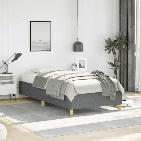 vidaXL Bed Frame Dark Grey Polyester, Plywood, Engineered Wood Twin XL