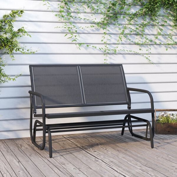 vidaXL Garden Glider Bench Black Textilene, Steel 47.4 in