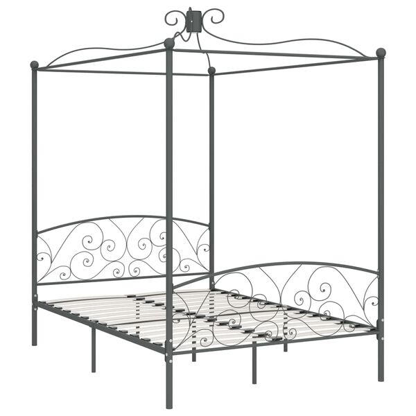 vidaXL Bed Frame Grey Metal, Plywood 55 x 79 in Classic/Traditional