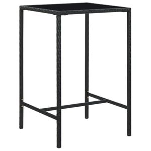 vidaXL Bar Table Black PE rattan, powder-coated steel, tempered glass