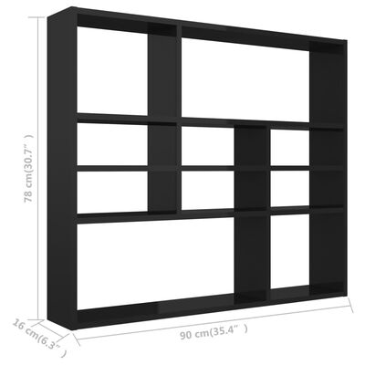 vidaXL Wall Shelf High Gloss Black 35.4"x6.3"x30.7" Chipboard
