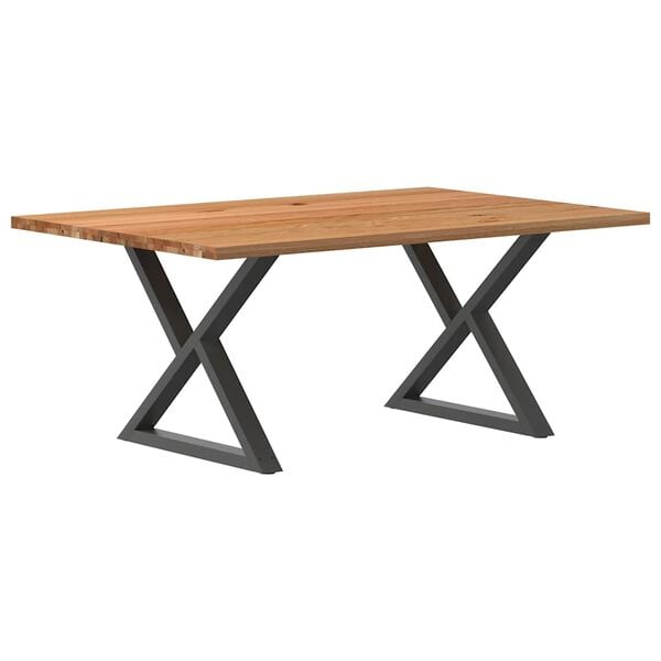 vidaXL Dining Table Light Brown Solid Oak Wood, Powder-Coated Steel Large