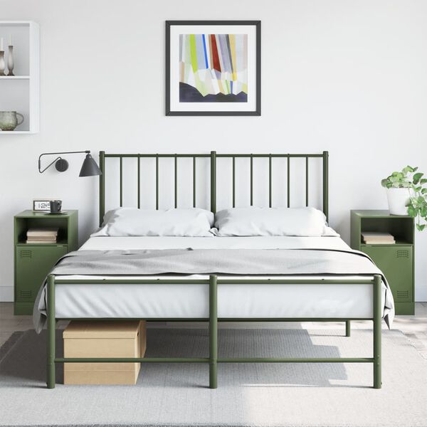 vidaXL Bedside Cabinet Set of 2 Olive Green Cold-rolled steel Standard