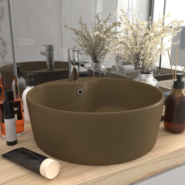 vidaXL Luxury Wash Basin with Overflow Matt Cream 14.2x5.1" Ceramic