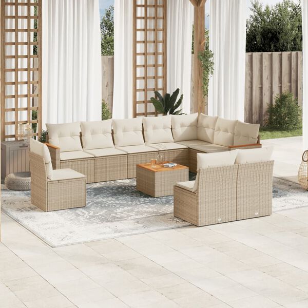 vidaXL Garden Sofa Set Beige PE rattan, powder-coated steel, acacia wood