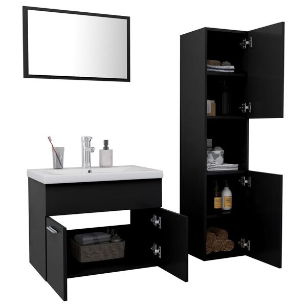 vidaXL Bathroom Furniture Set Black, White Engineered wood, Ceramic Medium