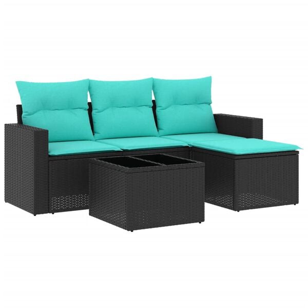 vidaXL 5 Piece Patio Sofa Set with Cushions Black Poly Rattan
