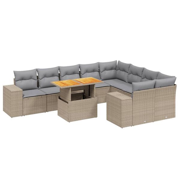 vidaXL Garden Sofa Set Beige PE rattan Large Modular Garden Sofa Set