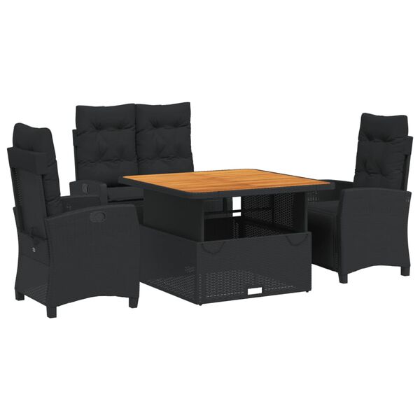 vidaXL 5 Piece Patio Dining Set with Cushions Black Poly Rattan