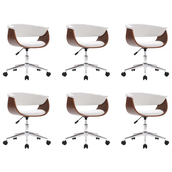 vidaXL Dining Chair Set of 6 White Faux leather, plywood, metal Standard