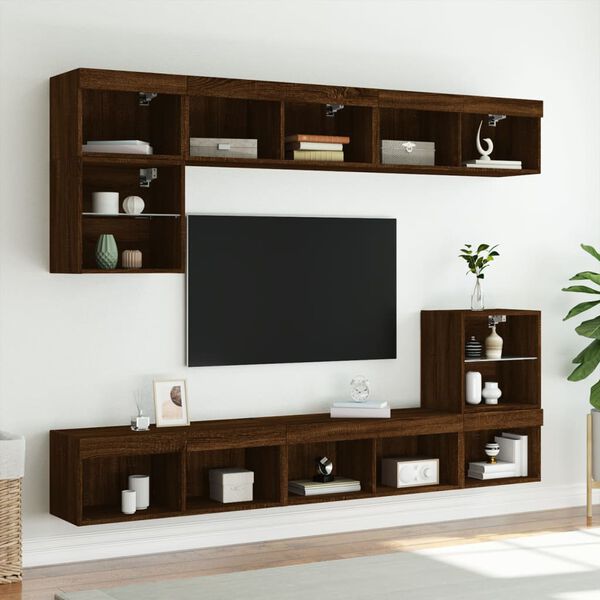 vidaXL TV Cabinet Set of 2 Brown Oak Engineered Wood Medium TV Cabinet