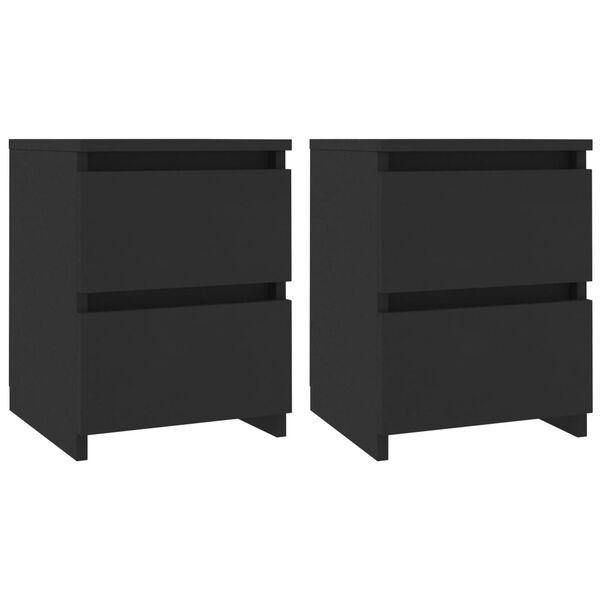 vidaXL Bedside Cabinet Set of 2 Black Engineered wood 11.8x11.8x15.7 in