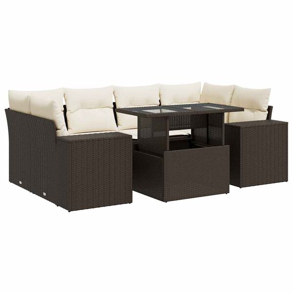 vidaXL Garden Sofa Set Brown PE rattan Large Adjustable Armrests