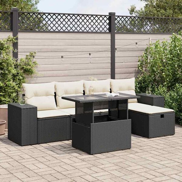 vidaXL 6 Piece Patio Sofa Set with Cushions Black Poly Rattan