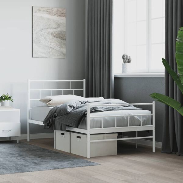 vidaXL Metal Bed Frame White Powder-coated steel Single Metal Bed Frame
