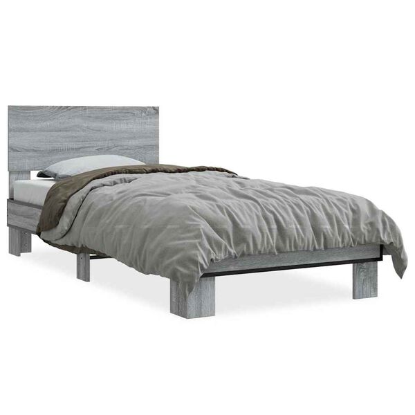 vidaXL Bed Frame Grey Sonoma Engineered wood, metal, plywood Twin