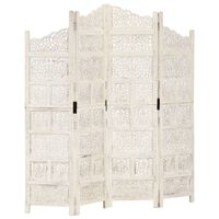 vidaXL Hand carved 4-Panel Room Divider White 63"x65" Solid Mango Wood