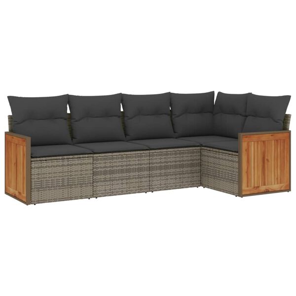 vidaXL Garden Sofa Set Grey PE Rattan 5 Piece Set Modular