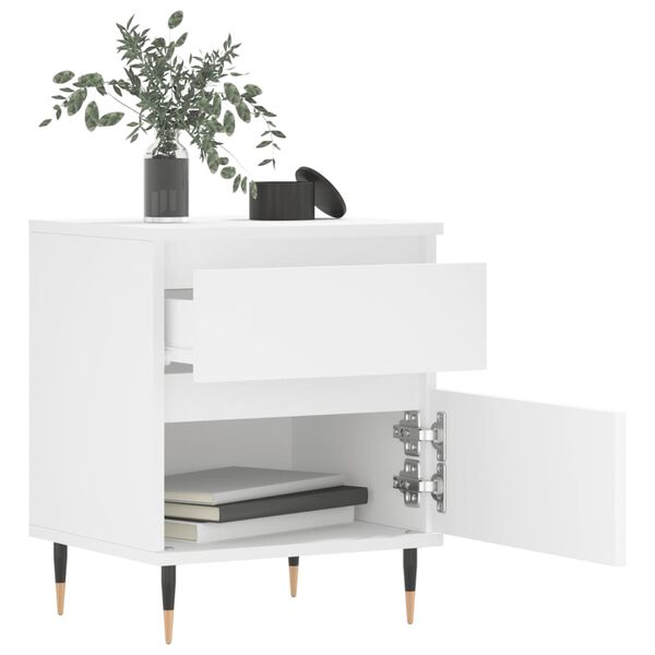 vidaXL Bedside Cabinet White Engineered wood, Metal Medium