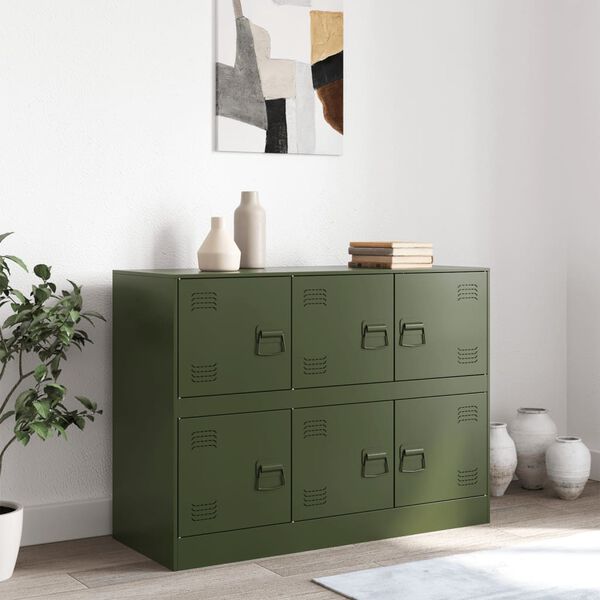 vidaXL Sideboard Olive Green Cold-rolled Steel Medium Doors Sideboard