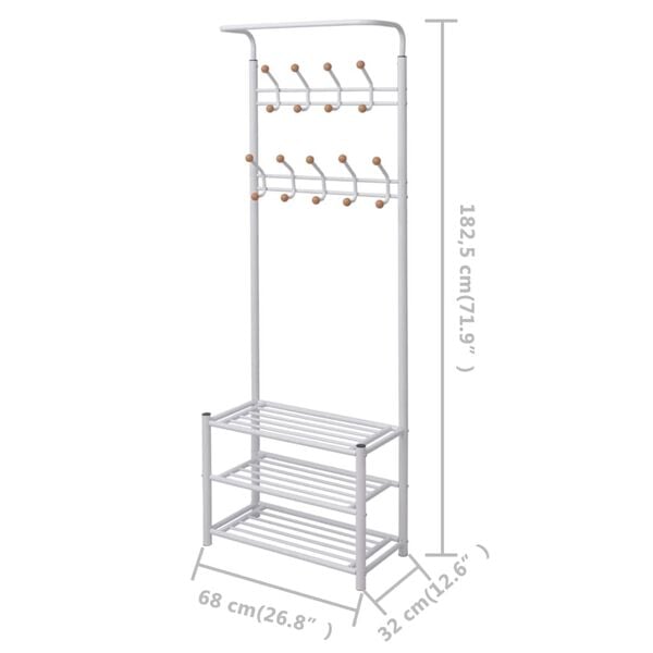 vidaXL Clothes Rack White Steel and Plastic 26.8 x 12.6 x 71.9 in