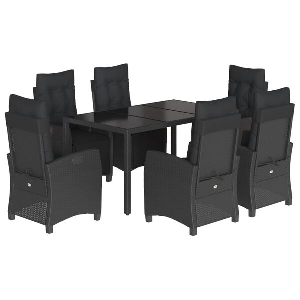 vidaXL 7 Piece Patio Dining Set with Cushions Black Poly Rattan