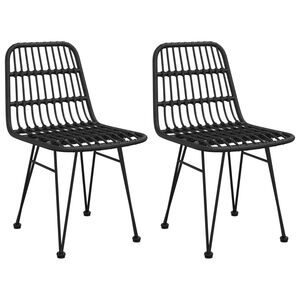 vidaXL Garden Chair Set of 2 Black Steel, polyethylene