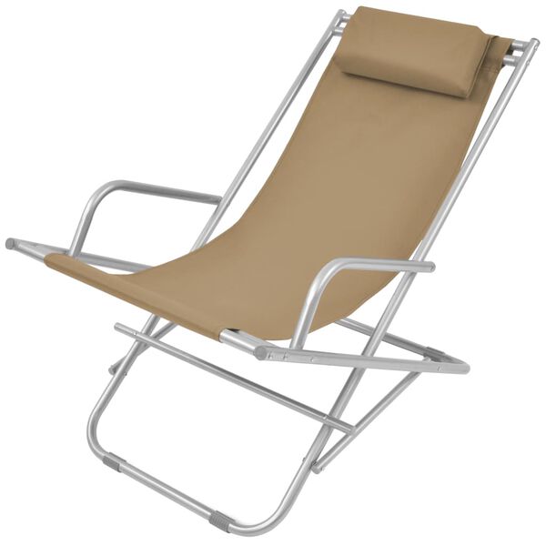 vidaXL Sun Lounger Set of 2 Taupe Powder-coated steel frame, PVC seat